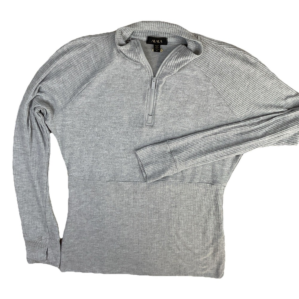 Alala Mock Neck Pullover Sweater Womens XL Gray Ribbed Thumb Holes Athleisure